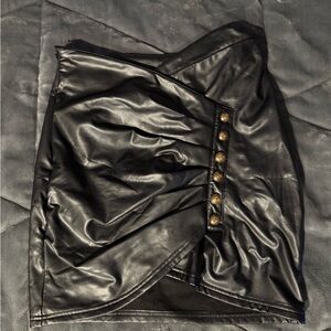 SHEIN Black Faux Leather Mini Skirt with Gold Buttons